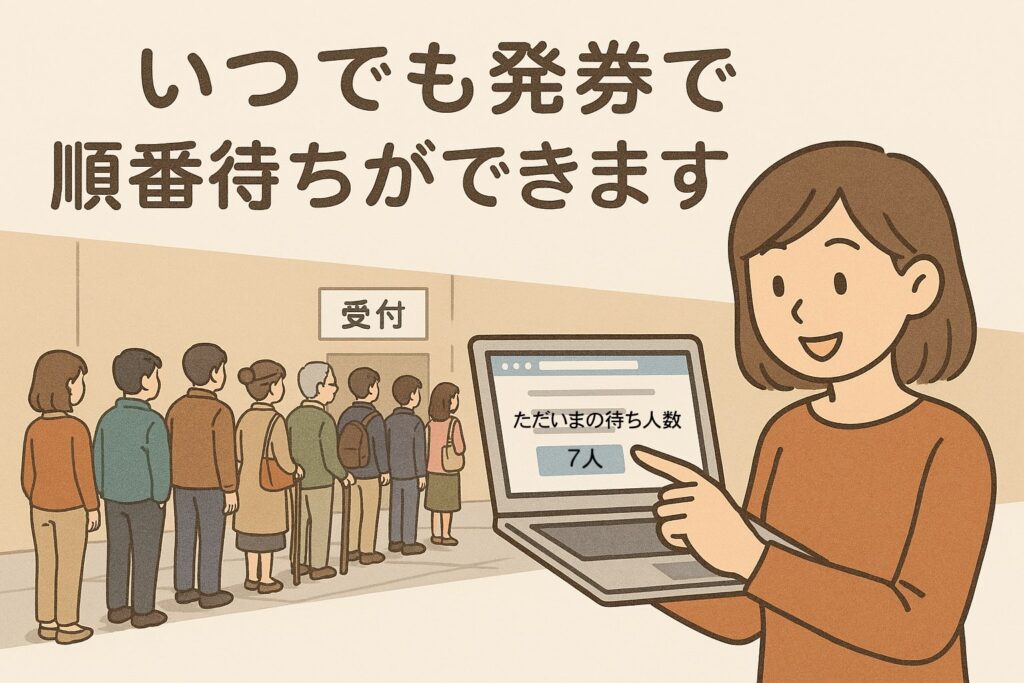 AWS基盤と順番待ちで公平性を保つ仕組みイラスト